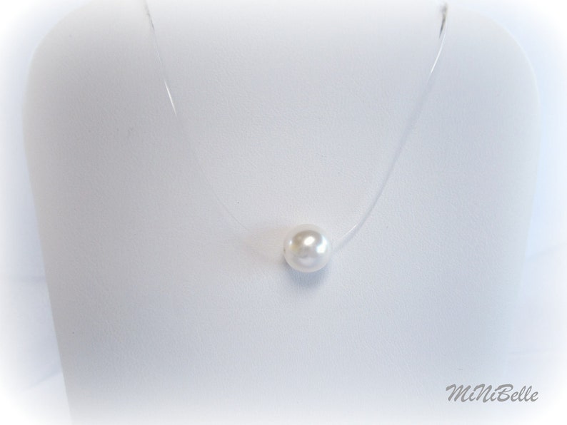 Floating White Pearl Illusion Necklace Single White Floating Pearl Illusion Necklace Wedding Jewelry Bild 2