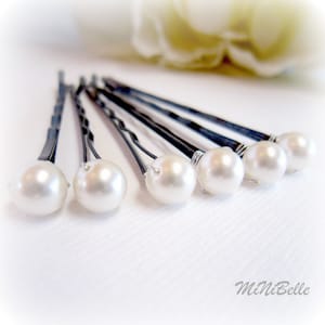 Bridal Hair Pins. Pearl Hair Pins. White Pearl Bridal Hair Pins. Set of 6 Pearl Hair Pins. 6mm Pearls Hair Pins