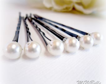 Bridal Hair Pins. Pearl Hair Pins. White Pearl Bridal Hair Pins. Set of 6 Pearl Hair Pins. 6mm Pearls Hair Pins