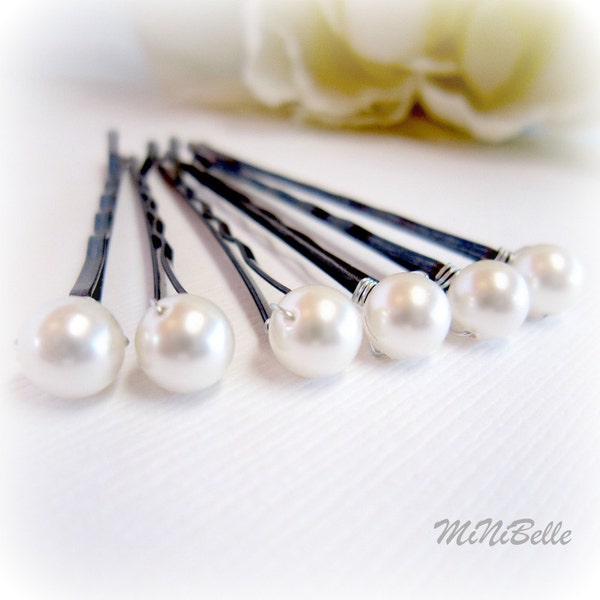 Bridal Hair Pins. Pearl Hair Pins. White Pearl Bridal Hair Pins. Set of 6 Pearl Hair Pins. 6mm Pearls Hair Pins