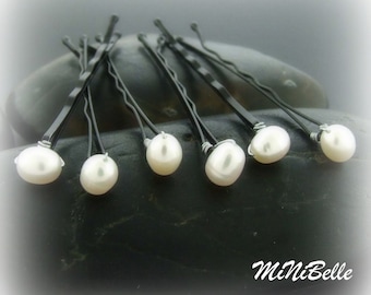 Simple Freshwater White Pearl Bridal Hair Pins Set of 6