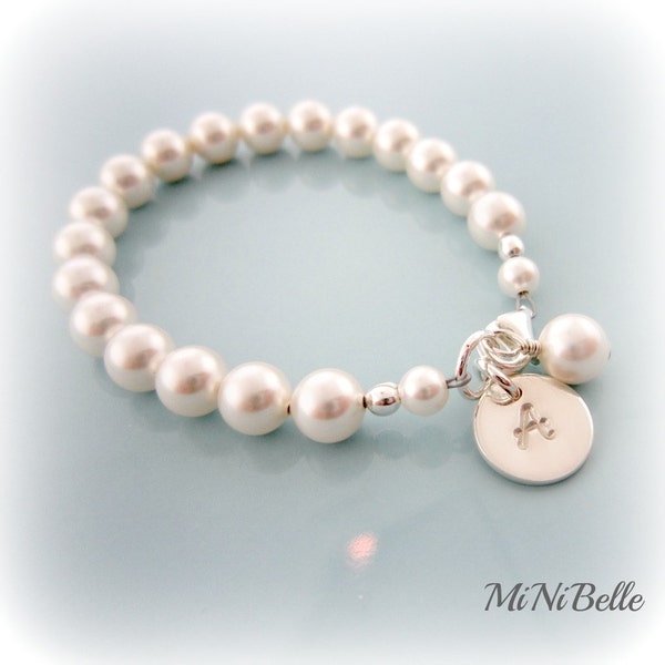 Baby Pearl Bracelet. Personalized Baby Pearl Bracelet. Baptism, Flower Girl, Weddings, First Communion