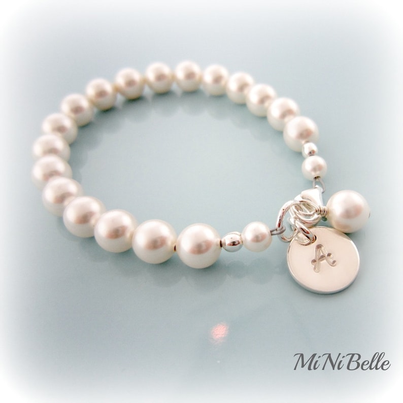 Baby Pearl Bracelet. Personalized Baby Pearl Bracelet. Baptism, Flower Girl, Weddings, First Communion 