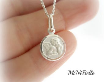 Sterling Silver Angel Necklace. Guardian Angel. Cherub. Baptism. Christening Necklace