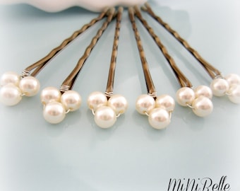 Bridal Hair Pins. Pearl Bridal Hair Pins. Cluster of 3 Pearls. Set of 6 Cream Pearl Hair Pins