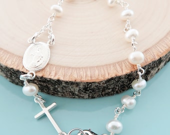 Rosary Sterling Silver Pearl Rosary Religious
