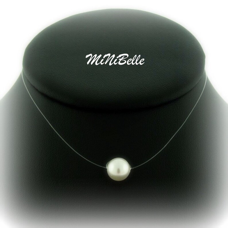 Floating White Pearl Illusion Necklace Single White Floating Pearl Illusion Necklace Wedding Jewelry image 3