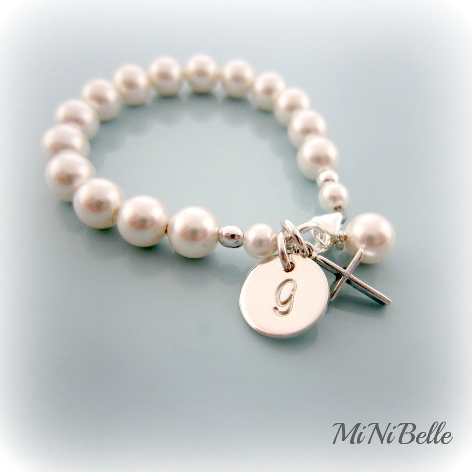 Baby Pearl Bracelet. Personalized Baby Pearl Cross Bracelet. Etsy