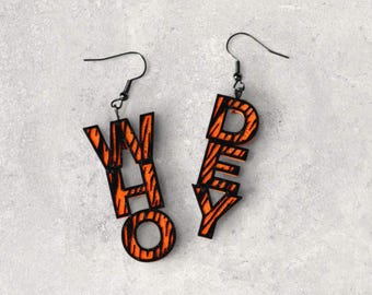 Handgemaakte oranje en zwarte 'Who Dey'-hangoorbellen – Sieraden voetbalfans Cincinnati
