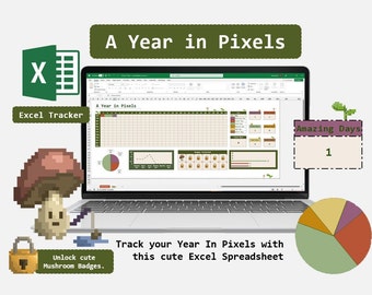 Year In Pixels Daily Tracker Excel Spreadsheet Pixel Mushroom Cute Aesthetic