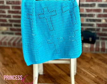 Crochet Cross Baby Blanket - Baby Christening Gift - Crochet Baby Baptism Gift - Baby Shower Gift - Baby Gift for Religious Occasion