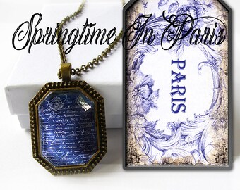 #1 in the series of 6 gift box and gift tag octagonal pendant Ready To Ship Paris,Eiffel Tower,illustration jewelry Sprintime In Paris