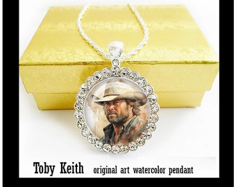 Toby Keith pendants original art watercolor circle of love pendant original art jewelry perfect gifts for Toby Keith fans  free USA shipping
