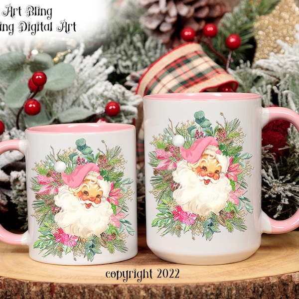 Retro Pink Santa Claus mug, *** READY TO SHIP Today...retro Santa, pink Christmas, Santa mugs, Christmas mugs,