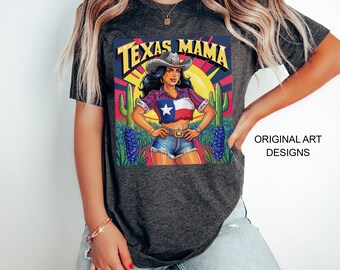 Texas Mama T-shirts Texas Mom Shirts Mother's Day Gift Cowgirl Shirts Gifts for Texas Moms original art designs Texas Mom t-shirts