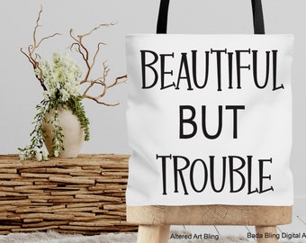 Beautiful But Trouble beach tote, large canvas beach tote bags, boating gifts, beach bags, fabric grocery bags, large shopping totes