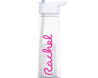 Personalized Water Bottle With Straw and Fruit Infuser - Island Inspired Fitness Love Gift - Customisable with Any Name or Logo- BPA Free