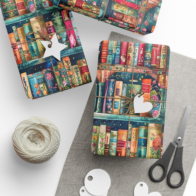 Book Wrapping Paper Roll Colorful Bookshelf Gift Wrap for Christmas Gift Wrapping for Book Lovers Birthday Gift Packaging for Librarians image 4