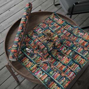Book Wrapping Paper Roll Colorful Bookshelf Gift Wrap for Christmas Gift Wrapping for Book Lovers Birthday Gift Packaging for Librarians image 5
