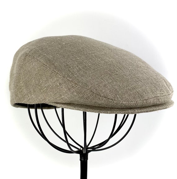 Oatmeal Tan Linen Flat Jeff Cap, Ivy Cap, Driving Cap for Men, Women, and Children