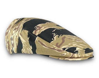 Custom Handmade Golden Vietnam Tiger Stripe Camouflage Cotton Flat Cap Made to Order - Ivy Cap, Driving Cap