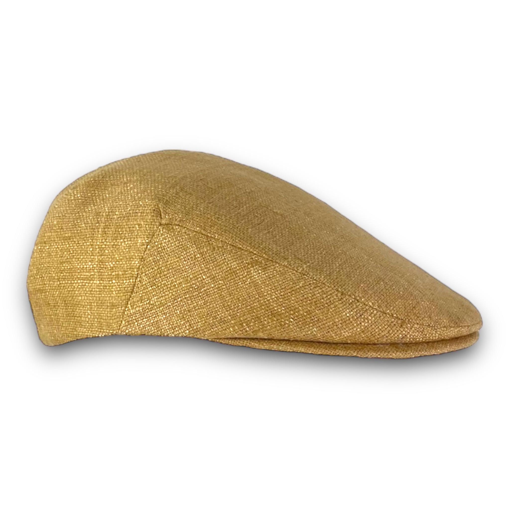 Custom Handmade Jeff Cap Flat Cap Driving Cap for Men in Gold Silk