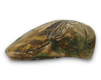 Gorra plana hecha a mano personalizada hecha a pedido en tela de camuflaje RealTree - Jeff Cap, Ivy Cap, Driving Cap