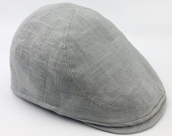 Custom Handmade  Custom 6 Panel Handmade Silver Grey Linen Flat Cap Driving Cap for Men