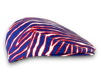 Custom Handmade Jeff Cap Made to Order In Zebra Striped Animal Print in Buffalo Bills Colors