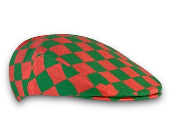 Custom Handmade Novelty Checkerboard Print Cotton Jeff Cap, Flat Ivy Cap, Driving Cap -