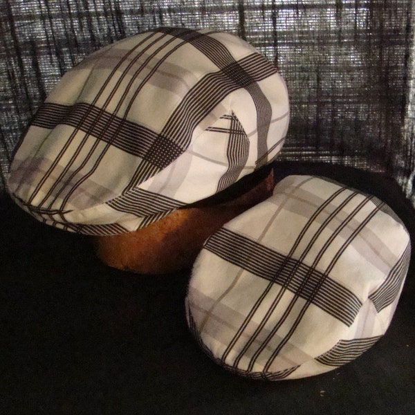 Father and Son Pair of Original Print Custom Men's Handmade Summer Black Grey and White Linen-Cotton Jeff Cap for Boys and Baby,