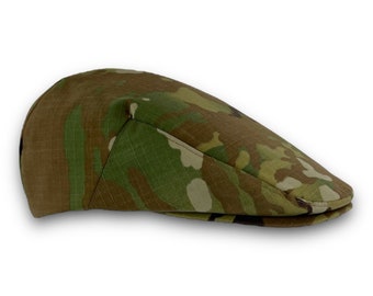 Gorra plana personalizada hecha a mano a pedido en tela de camuflaje Multicam Nylon/Algodón - Jeff Cap, Ivy Cap, Driving Cap