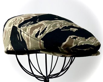 Vietnam Tiger Stripe Cotton Camouflage Flat Jeff Cap, Ivy Cap, Driving Cap