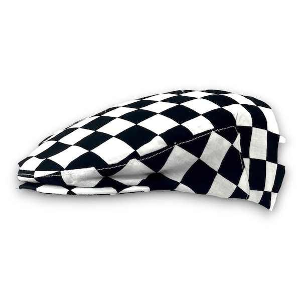 Custom Handmade  Novelty Racing Checkered Flag Inspired Print  Cotton Jeff Cap, Flat Ivy Cap, Driving Cap -