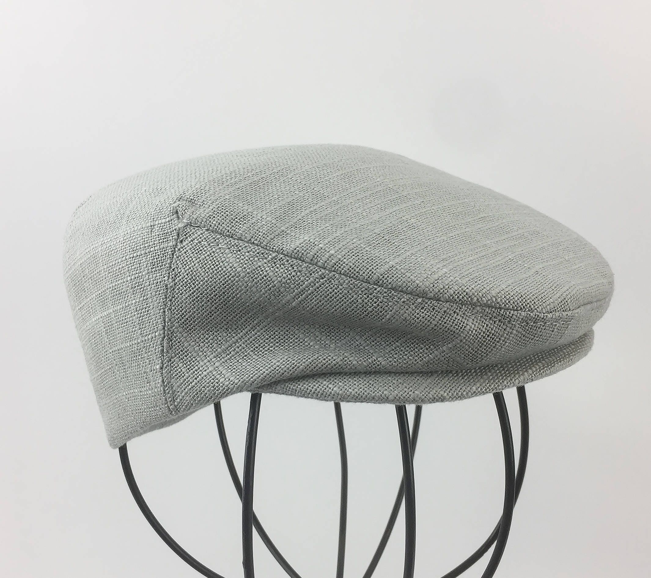 Custom Handmade Baby Boy Silver Grey Linen Blend Flat Jeff Cap, Ivy , Driving Cap Custom