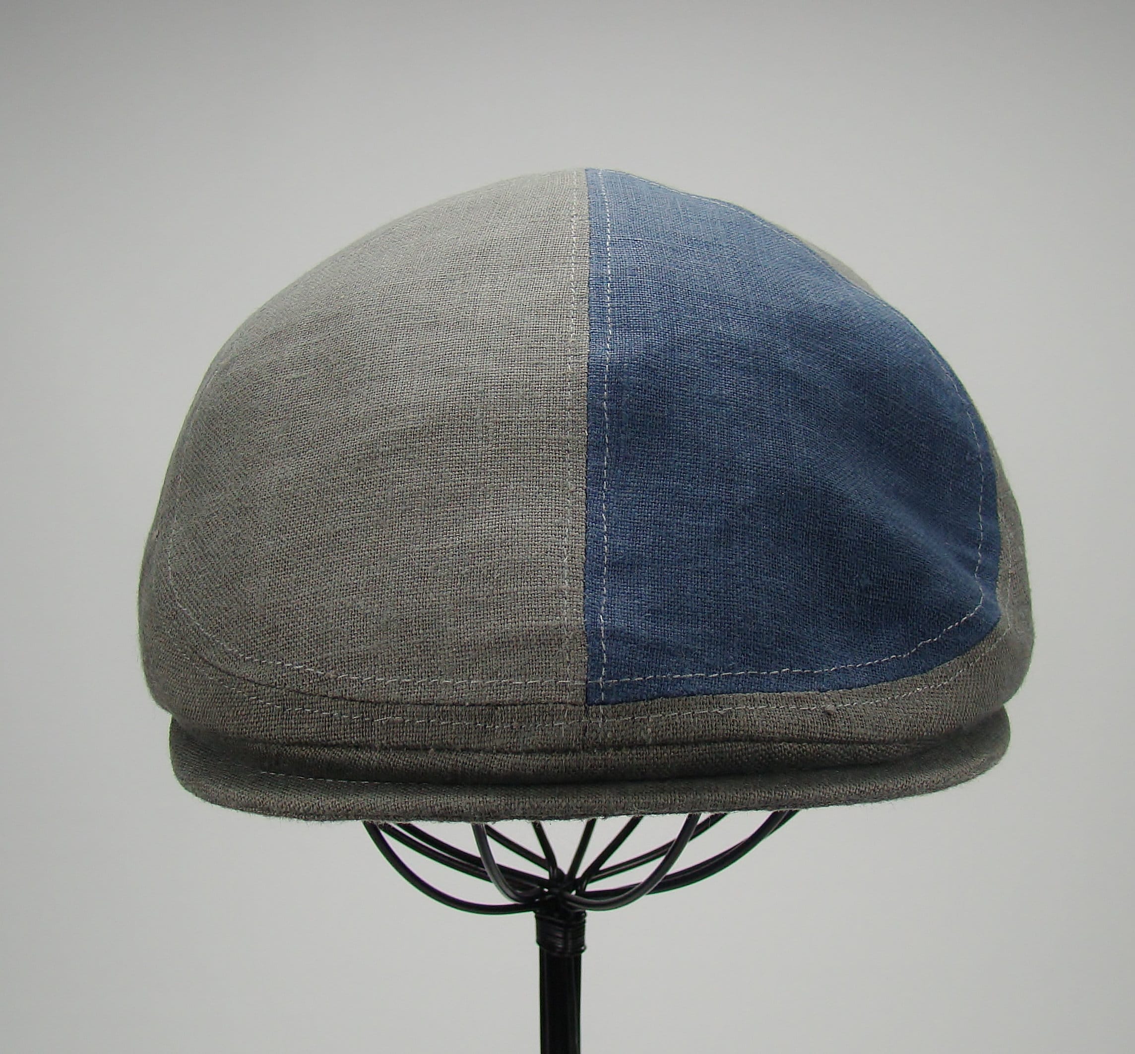 6-panel Handmade Linen Flat Cap Driving 