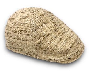 Casquette de conduite plate à 6 panneaux faite à la main sur mesure pour hommes en soie naturelle Matka - Soie brute marron beige