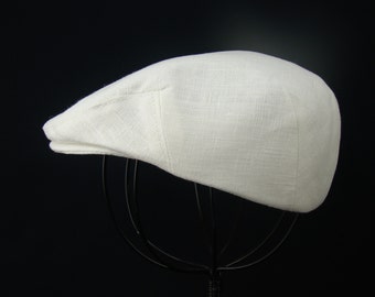 Custom Handmade  Baby Boy IVORY Linen Flat Jeff Cap, Ivy , Driving Cap for Baptism or Christening - Custom Handmade Infant Hat