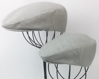 Custom Handmade  Father & Son Matching Silver Grey Linen Blend Flat Jeff Cap, Ivy Cap, Driving Cap for Men, Women, and Children