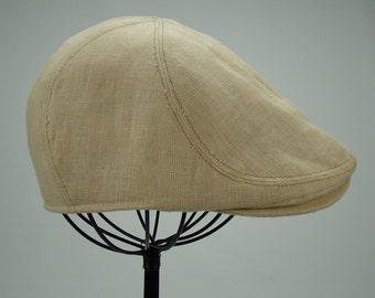 Custom Handmade  6-Panel Handmade Linen Flat Cap Driving Cap for Men in Wheat - Custom Hats