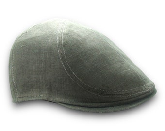 Custom Handmade 6-Panel Linen Flat Cap Driving Cap in Elephant Grey - Custom Hats