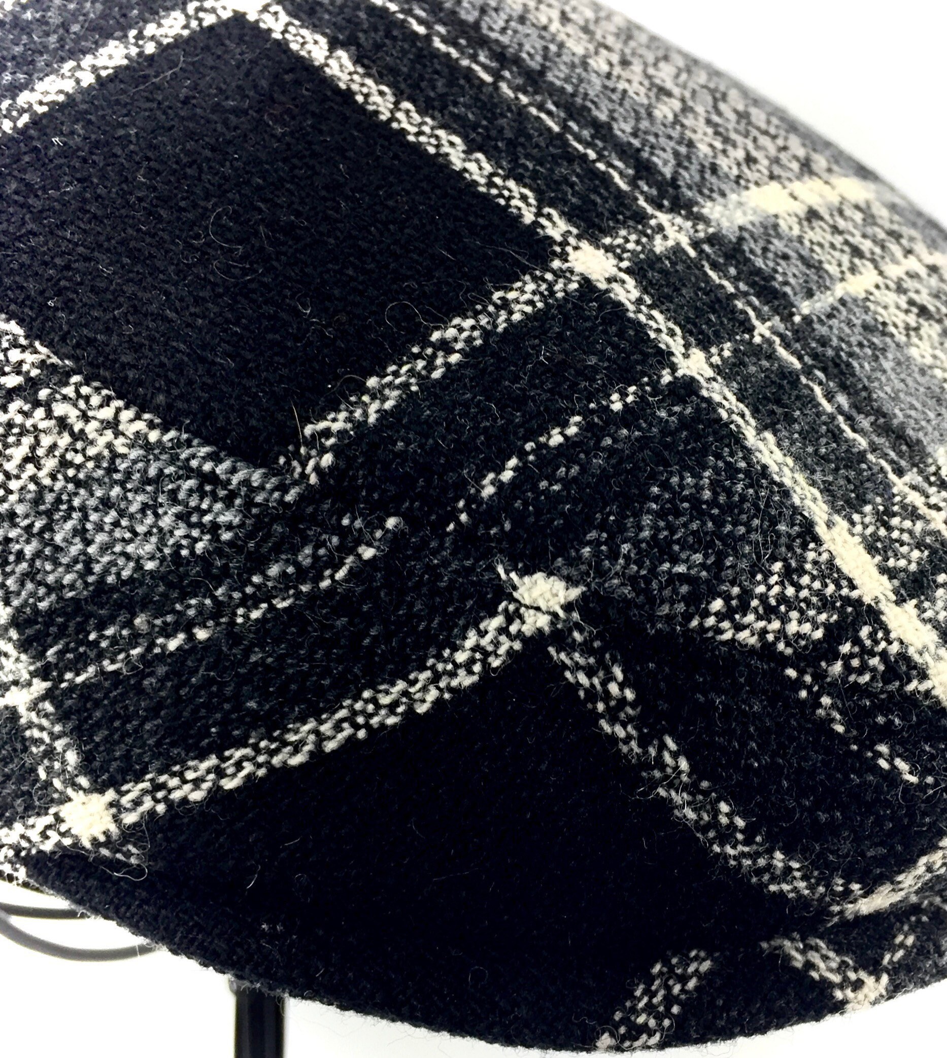 Men's Wool Hat Golf Cap in Black Grey & Ivory Plaid Flat Etsy