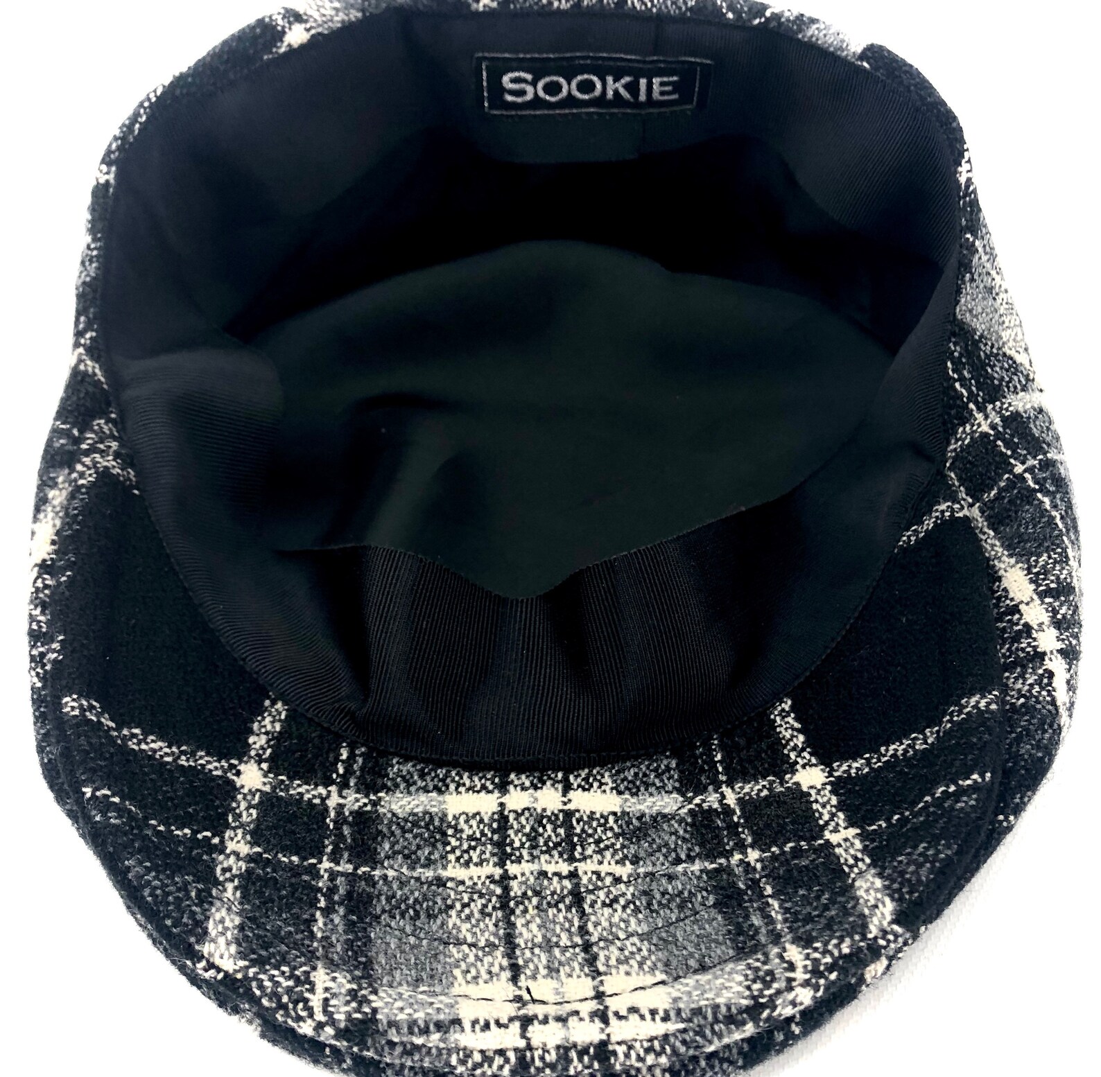 Men's Wool Hat Golf Cap in Black Grey & Ivory Plaid Flat Etsy