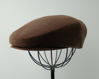 Custom Handmade  Dark Chocolate Brown Linen Flat Jeff Cap, Ivy Cap, Driving Cap for Men, Women, and Children