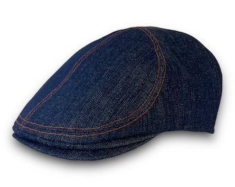 Custom Handmade Denim 6-Panel Flat Cap Driving Cap for Men in Denim - Custom Hats