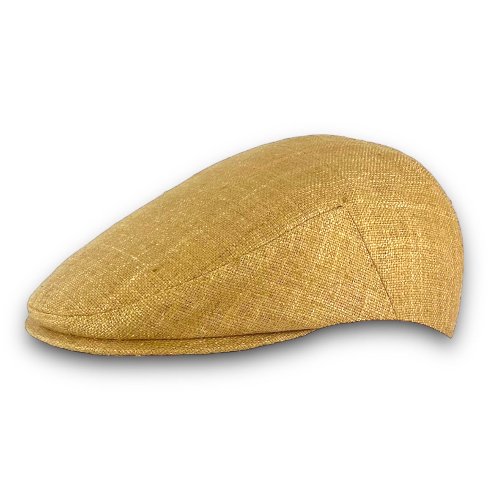 Custom Handmade Jeff Cap Flat Cap Driving Cap for Men in Gold Silk