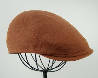 Custom Handmade  Custom 6 Panel Handmade Copper Linen Flat Cap Driving Cap for Men