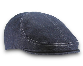 Custom Handmade Denim 6-Panel Flat Cap Driving Cap for Men in Denim - Custom Hats