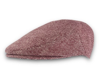 Custom Handmade Maroon and Natural Herringbone Wool Hat - Flat Jeff Cap, Ivy Cap, Driving Cap