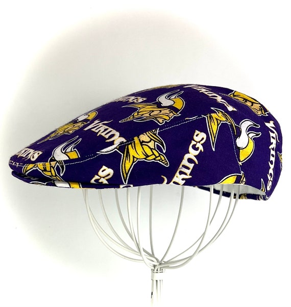 SIZE 8 (63-64cm)  READY to SHIP Custom Jeff Cap Handmade to Order in Officially Licensed Minnesota Vikings Logo Fabric